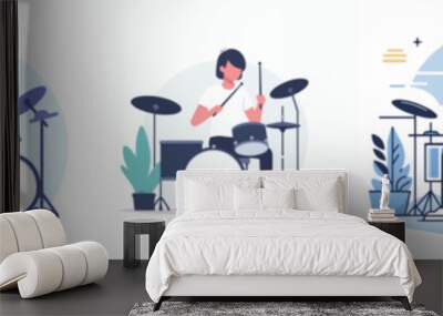 vector set of people playing drums with flat design style Wall mural