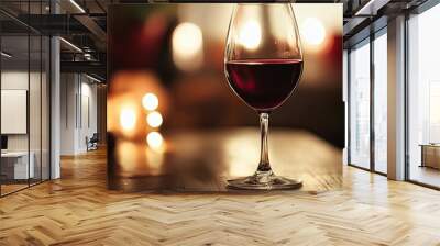 Single Glass of Red Wine: Elegant Glass of Red Wine Resting on a Table, Ideal for Wine and Dining Themes Wall mural