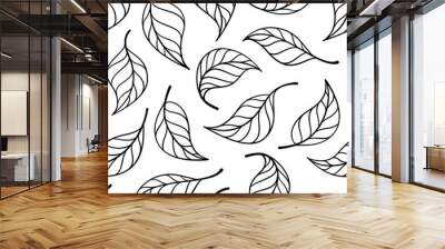 Black and white falling autumn leaves vector seamless pattern. Wall mural