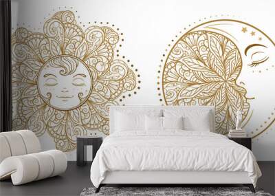 Ethnic sun and moon symbols. Temporary tattoo set. Wall mural