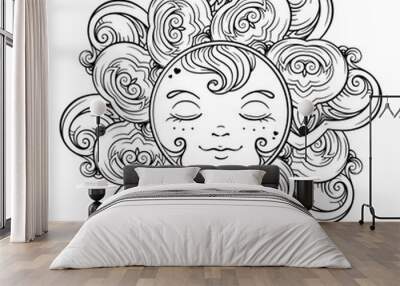 Ornamental sun coloring page. Wall mural