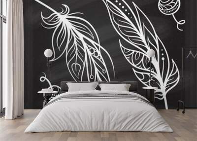 Vector hand-drawn boho style elements set on a chalkboard background Wall mural