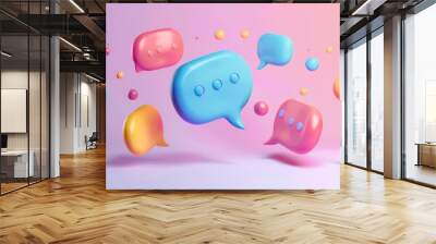 3D render of colorful chat bubbles on pink and purple gradient background. Wall mural