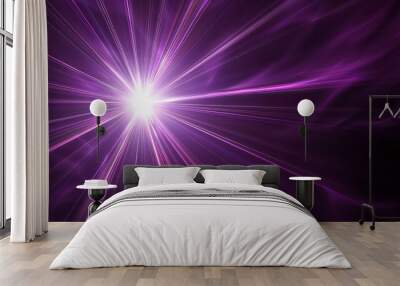 A digital illustration with a bright white light radiating from the center of the image, with purple streaks and lines diverging away from the light. Wall mural