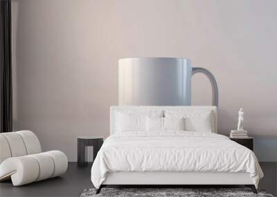 A plain white ceramic mug with a rounded handle stands on a white background. Wall mural