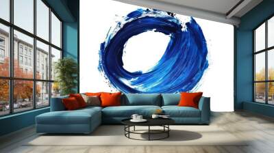 Abstract blue paint stroke forming a circle on a white background. Wall mural