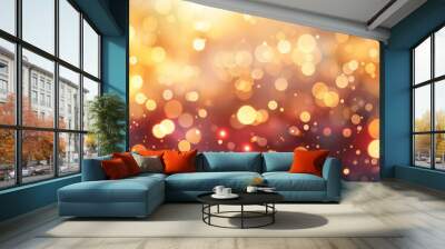 Abstract gold and brown bokeh background with blurred lights. Wall mural