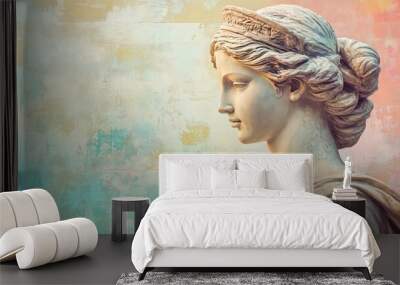 Close-up of a marble bust of a woman with a textured background. Wall mural