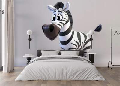 Cute cartoon zebra standing on a white background. Wall mural