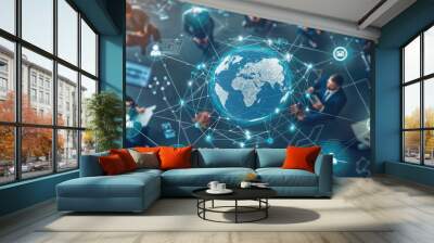 Global business, Digital organization. Business team working with global network connection and data exchange, Teamwork, HR recruitment and global outsourcing Wall mural