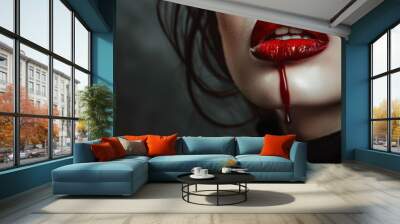 Sexy vampire woman lips with dripping blood Wall mural