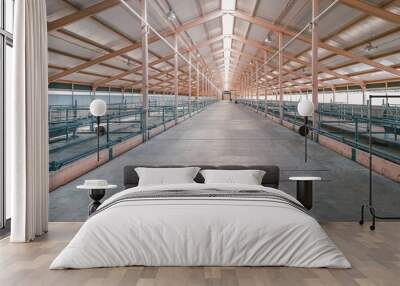 Large hangar. Empty spacious large room, hangar. Wall mural