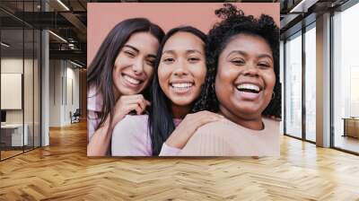 Cheerful multiracial women with different skin color looking in camera - Concept of friendship and happiness Wall mural