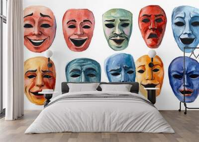 Watercolor Masks Wall mural