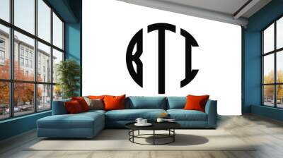 BTI letter logo design. BTI letter in circle shape. BTI Creative three letter logo. Logo with three letters. BTI circle logo. BTI letter vector design logo  Wall mural