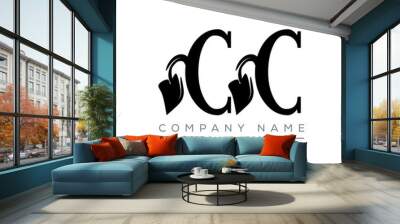 CC letter logo design. CC letter with leaf shape. CC Creative two letter logo. Two letters CC leaf logo. CC logo monogram with leaf nature organic shape.  Wall mural