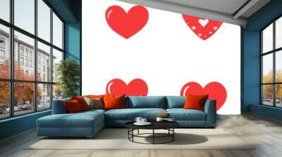 red heart symbols, vector graphics on a white background, in a flat design style Wall mural