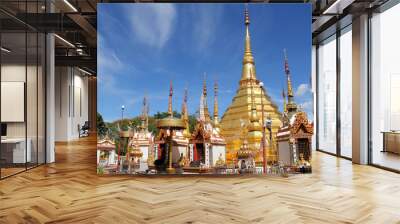 gold pagoda wat phra borommathat Wall mural