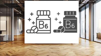 Medicine bottle with vitamins line and solid icon, Gym concept, vitamin B supplement sign on white background, Bottle of pills icon in outline style for mobile concept and web design. Vector graphics. Wall mural