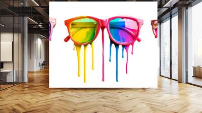 Set off Colorful sun Glasses and Dripping Paint isolated on a transparent background Wall mural