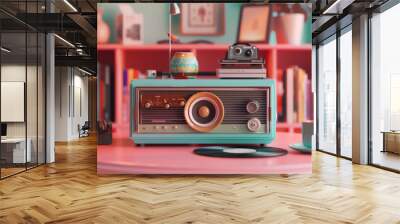 Colorful Vintage Radio Setup for World Radio Day Wall mural