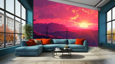 Good Friday Sunset with Three Crosses Wall mural