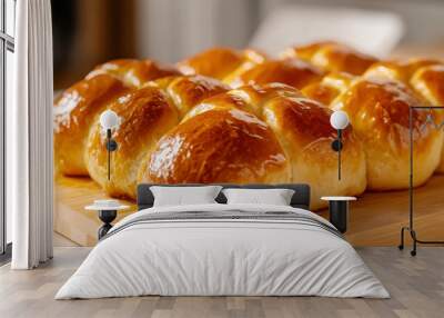 Traditional easter baked goods display with freshly glazed sweet bread Wall mural