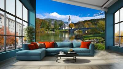 Autumn view of the stone bridge and the Church of St. John the Baptist at Lake Bohinj (Bohinjsko jezero), Slovenia
 Wall mural