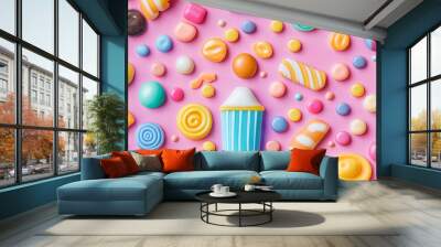 colorful candy collage background pattern illustration Wall mural