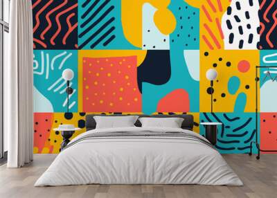 colorful geometric abstract doodle collage vector seamless pattern Wall mural