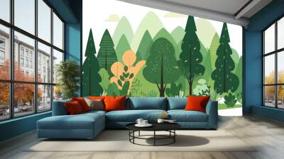 Forrest landscape with grass, nature inspired vector illustration Wall mural