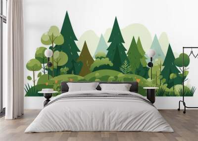 Forrest landscape with grass and lots of trees, nature inspired vector illustration Wall mural