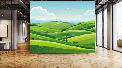 green hills blue sky landscape summer field country nature background illustration meadow countryside Wall mural