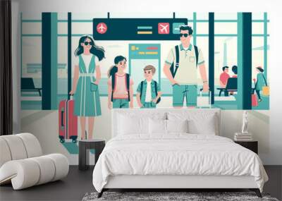 happy family with children at the airport travel vector illustration Wall mural