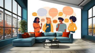 people talking with speech bubbles, communicating and interacting vector illustration clipart Wall mural