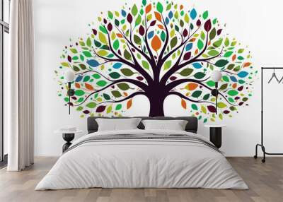 Tree of life with leaves, vector illustration of a colorful tree with roots Wall mural