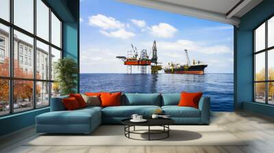 drilling rig on production platform and fpso ship. Wall mural