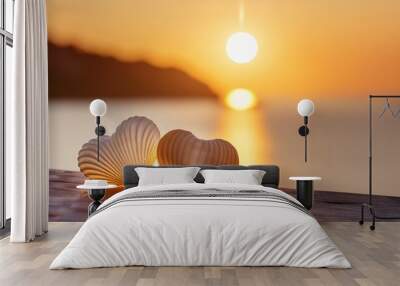 golden heart background sunset, sun, sea, sky, sunrise, water, ocean, red, nature, orange, horizon,  Wall mural