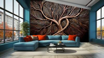 Living Vines: Abstract Root Animation Against a Dark Canvas Wall mural