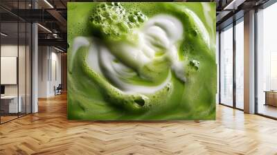 Matcha Green Tea Blending with Milk: Detailed Texture Close-Up