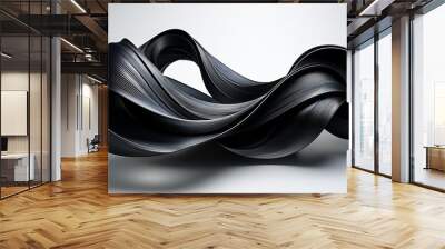 Sleek Black Ribbon Sculpture Against White Background: Minimalist Abstract Design