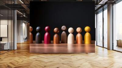 Unity and Individuality: A Collection of Multicolored Wooden Figurines Wall mural