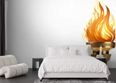 A golden torch emitting bright orange flames on side position provides copy space for text. background concept isolated white Wall mural