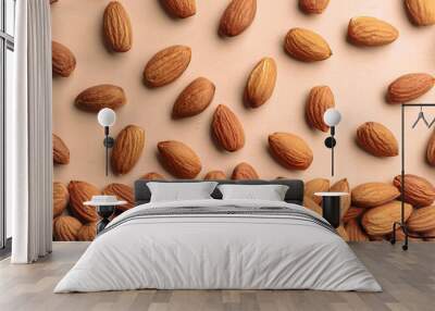 A lots fresh Almond nut. pattern texture background. Wall mural