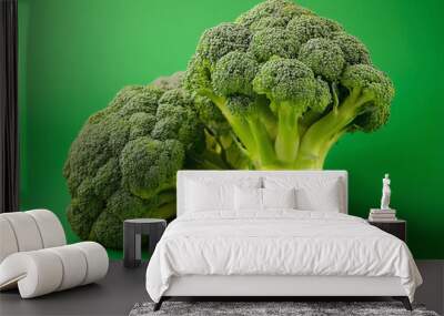 A lots fresh Broccoli Vegetables organic isolated on green background. Wall mural