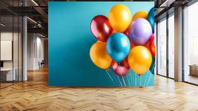 Bunch of bright balloons and space for text against color background Wall mural