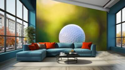 Close-up golf ball on tee with blur green bokeh background Wall mural