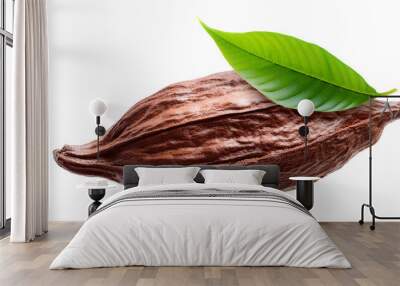 Cocoa with leaves floating or flying isolated white background Wall mural