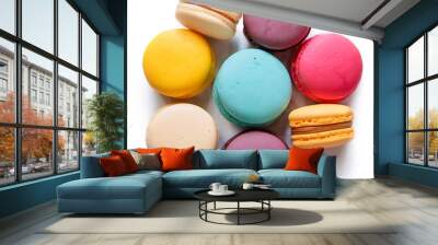 Colorful Macarons, isolated on a white background Wall mural