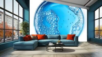 fresh blue natural drink water wave wide panorama with bubbles concept, isolated on a white background Wall mural